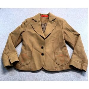 Level 99 Womens S Wool Blazer Brown Orange Stitch Y2K Fitted Jacket Pockets